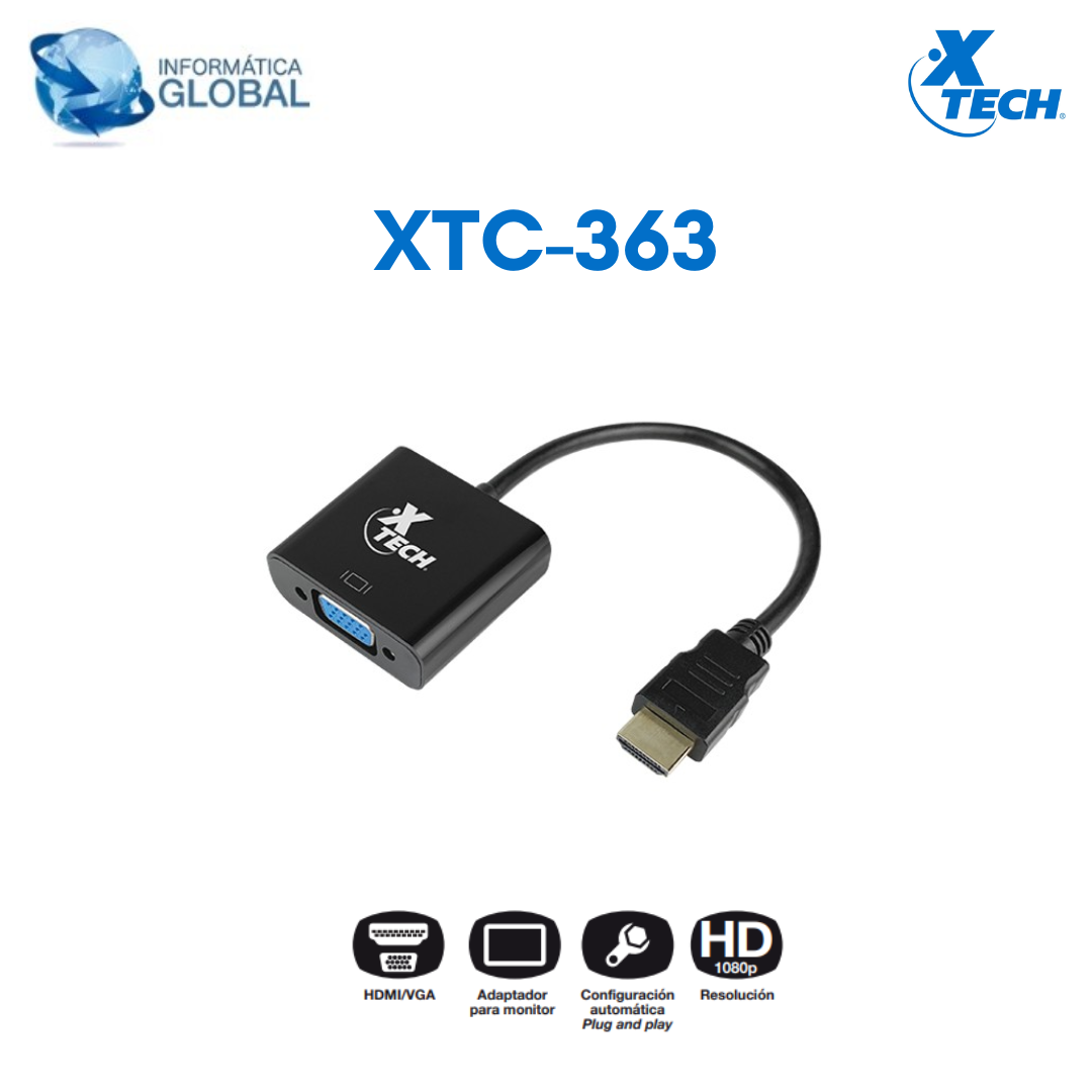 Adaptador Conversor Video Monitor HDMI VGA X-Tech XTC-363