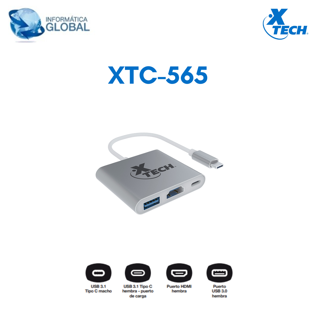 Adaptador Tipo C a HDMI, USB 3.0 y Tipo C - Xtech